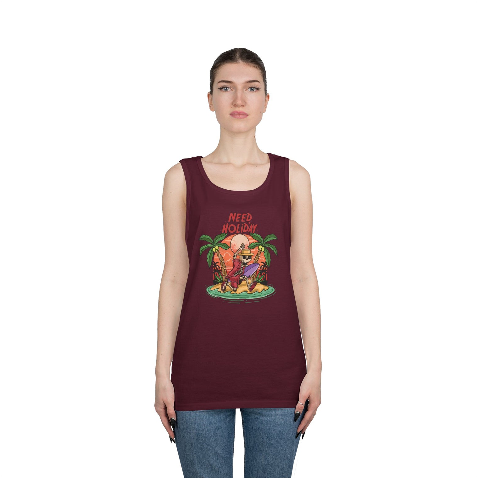 Chill Vibes Tank Top | "Need Holiday" Graphic | Summer Apparel, Beachwear, Unisex Clothing, Gift for Travelers, Relaxed Fit - OGGDesigns