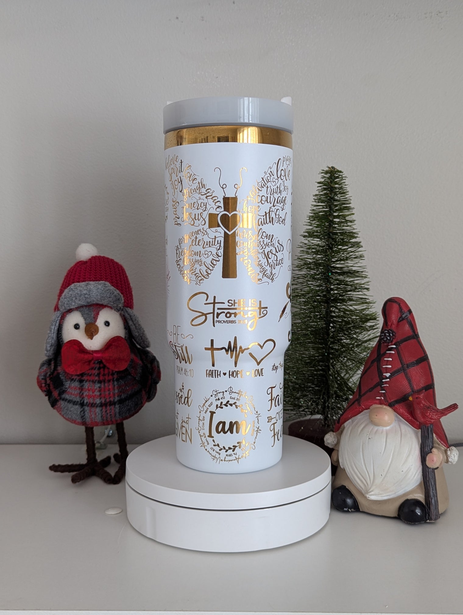 She is Strong butterfly Cross Design 30 ounce Laser Engraved Tumbler with Handle - OGGDesigns