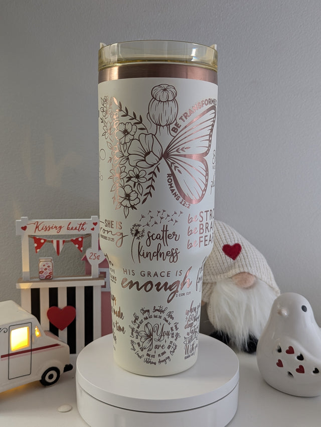 Be Transformed Romans 12:2 Laser Engraved 40 oz Tumbler with Handle, Jesus's love, Christian Faith Design, Religious Gift idea - OGGDesigns