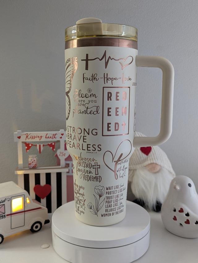 Be Transformed Romans 12:2 Laser Engraved 40 oz Tumbler with Handle, Jesus's love, Christian Faith Design, Religious Gift idea - OGGDesigns