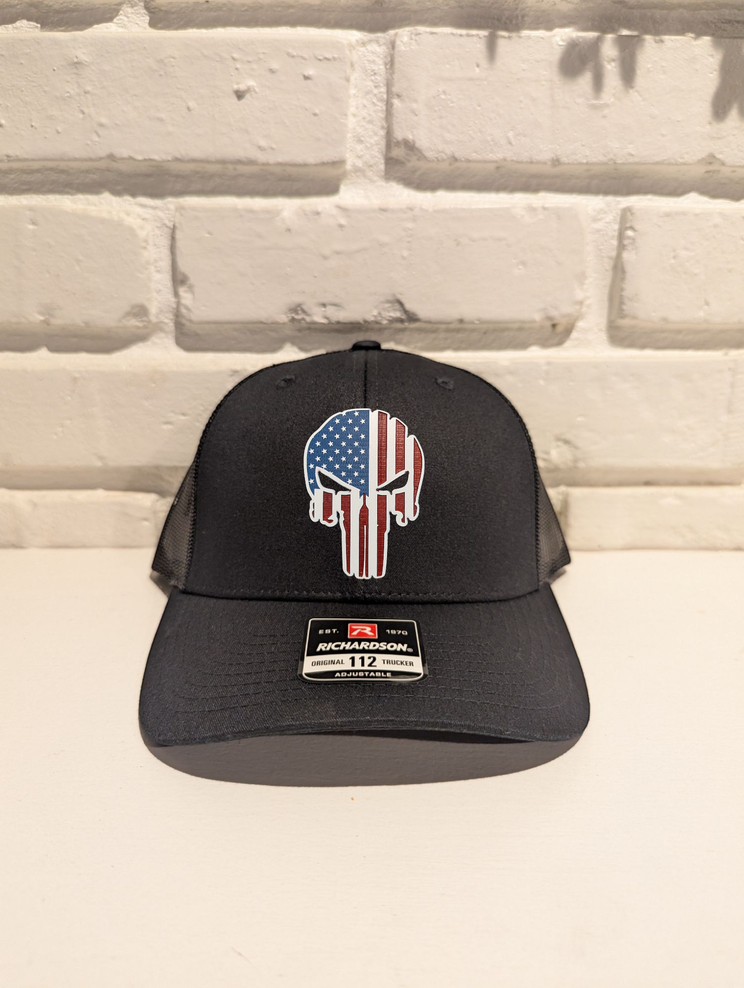 Custom Skull American Flag Richardson 112 Trucker Hat - OGGDesigns
