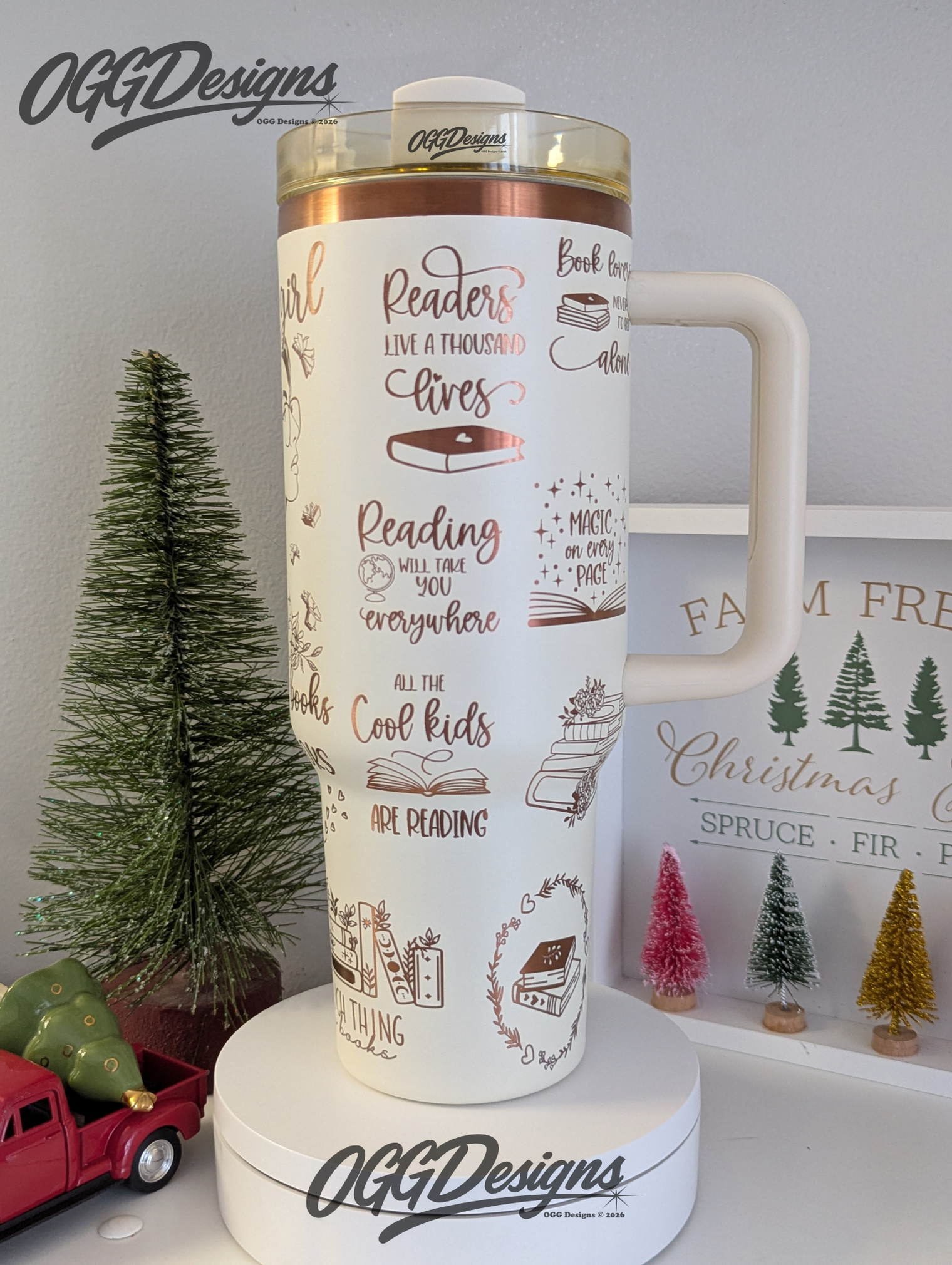 Unique Book Lover's 40 oz Tumbler Laser Engraved Stainless Steel tumbler with Handle - OGGDesigns