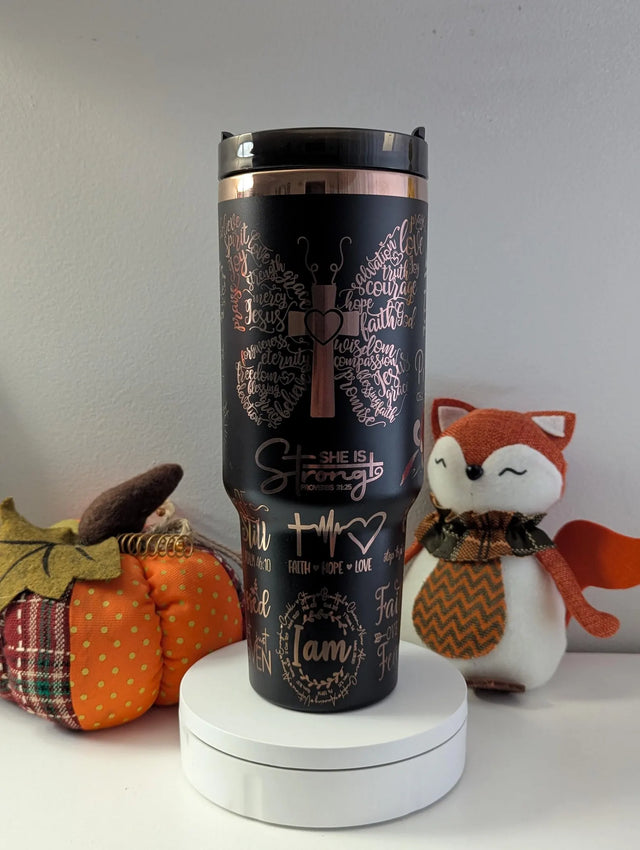 Butterfly Christian Faith 40 oz Laser Engraved Tumbler with Handle - OGGDesigns
