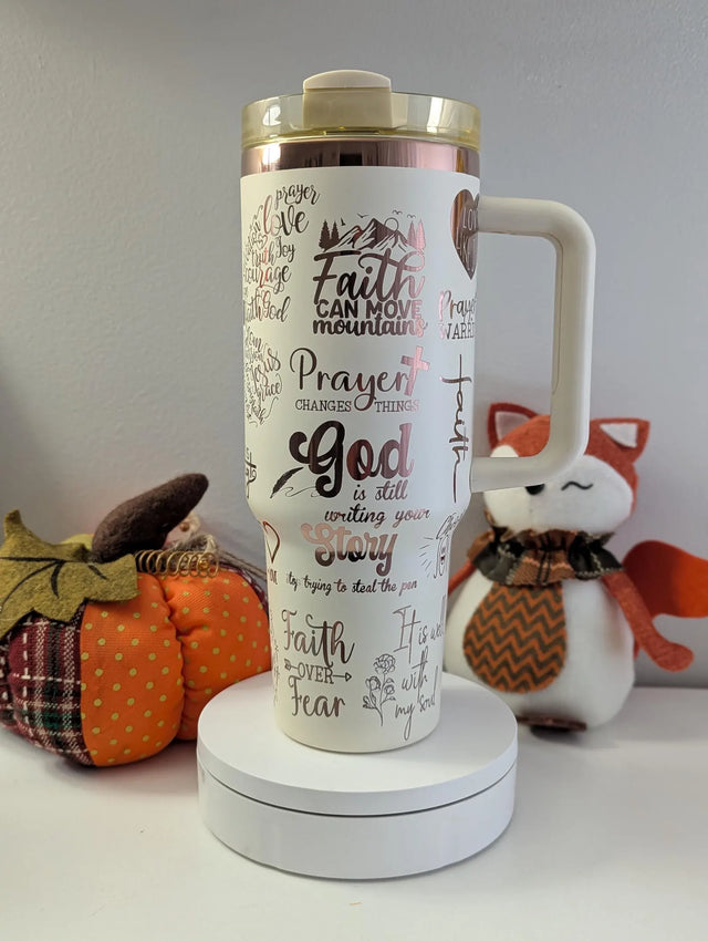 Butterfly Christian Faith 40 oz Laser Engraved Tumbler with Handle - OGGDesigns