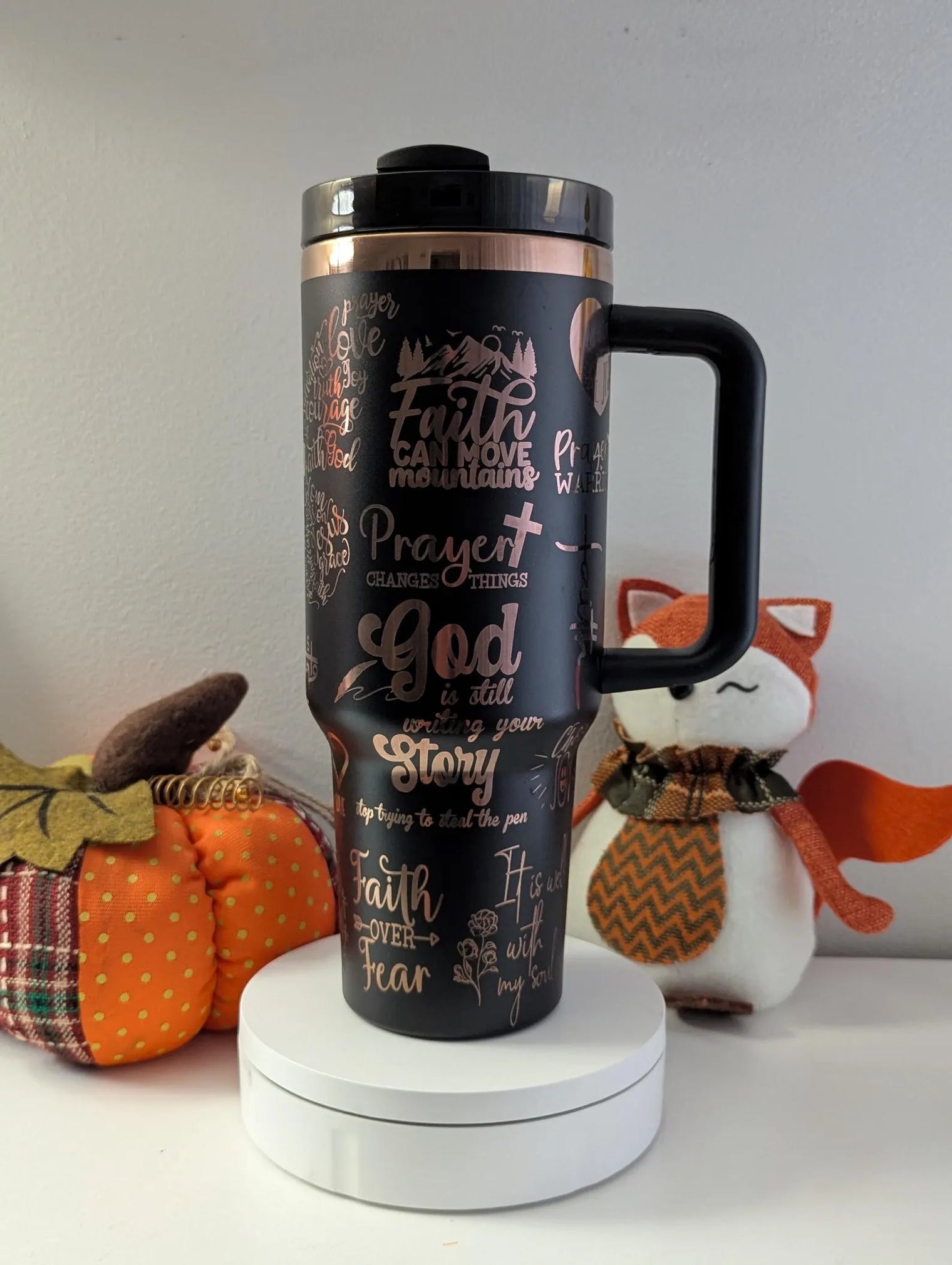 Butterfly Christian Faith 40 oz Laser Engraved Tumbler with Handle - OGGDesigns