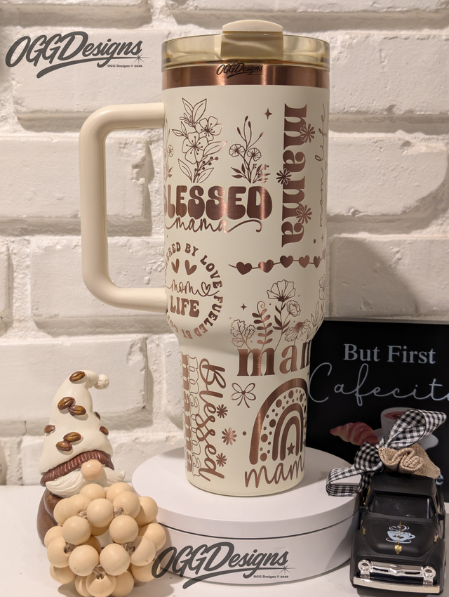 40oz Blessed Mama Full Wrap Tumbler – Mama Gift | Lid, Straw & Handle Included - OGGDesigns