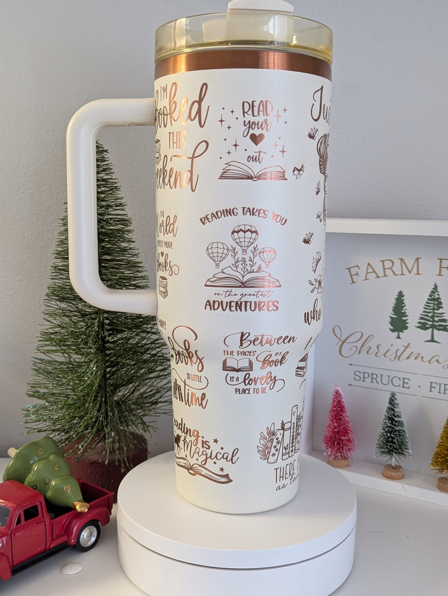 Unique Book Lover's 40 oz Tumbler Laser Engraved Stainless Steel tumbler with Handle - OGGDesigns