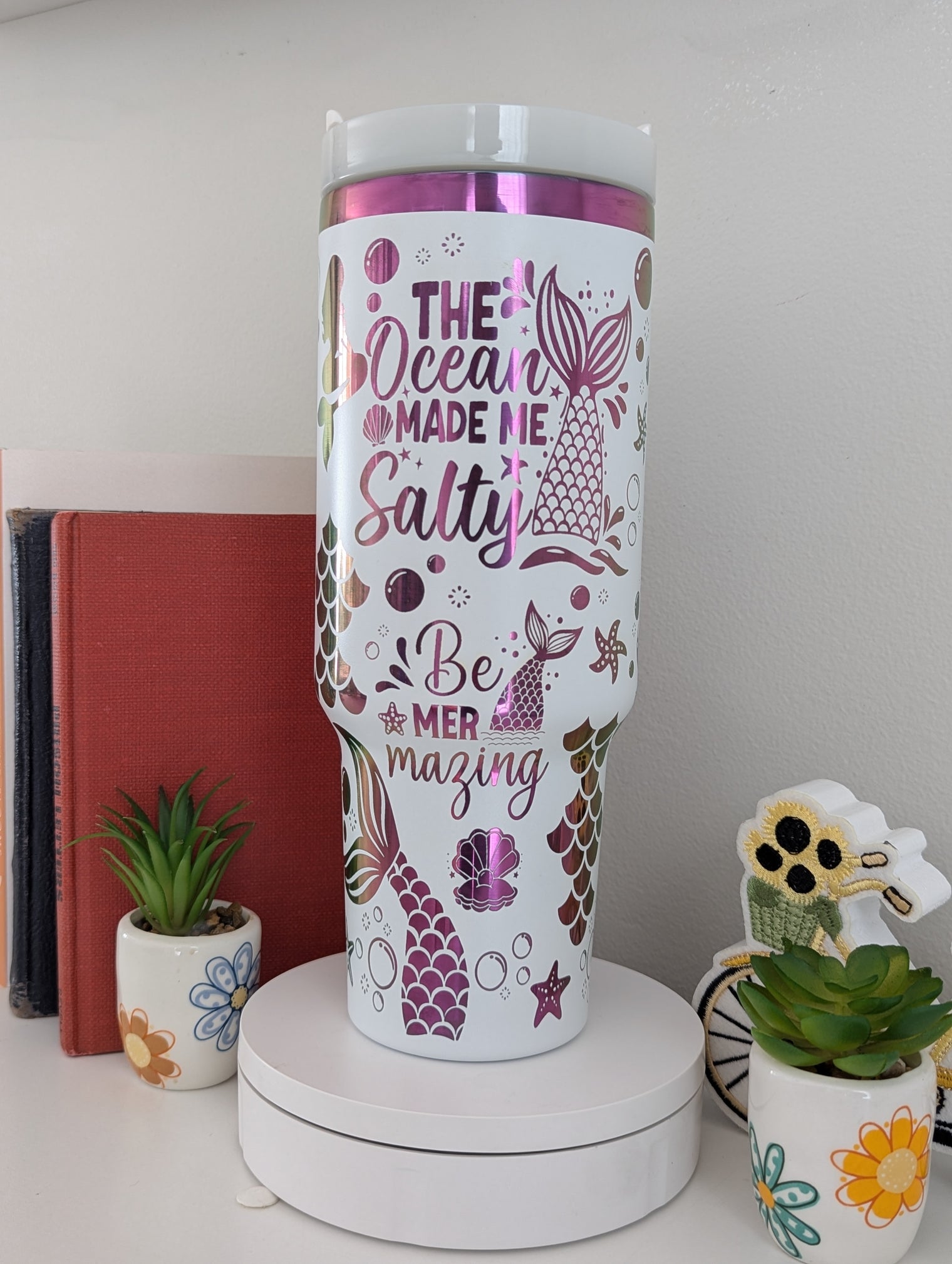 Mermaid 40 oz Custom Tumbler with handle, Stainless Steel Ocean Lover Gift, Under the Sea Vibe - OGGDesigns