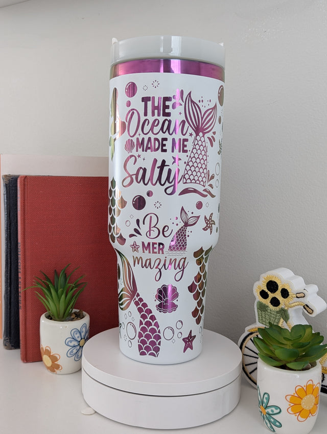 Mermaid 40 oz Custom Tumbler with handle, Stainless Steel Ocean Lover Gift, Under the Sea Vibe - OGGDesigns