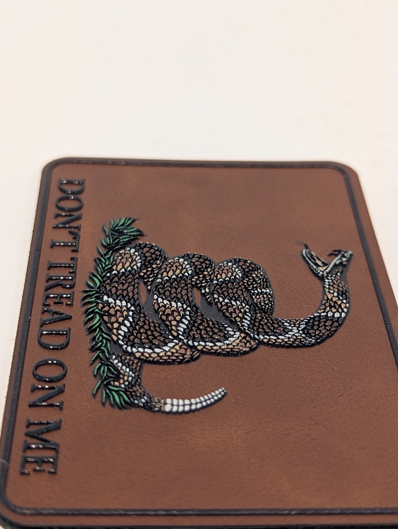 Don't Tread On Me Hat Die Cut UV Texture Build Leatherette Heritage Walnut Patch Richardson 112 Trucker Cap USA Patriotic Hat - OGGDesigns