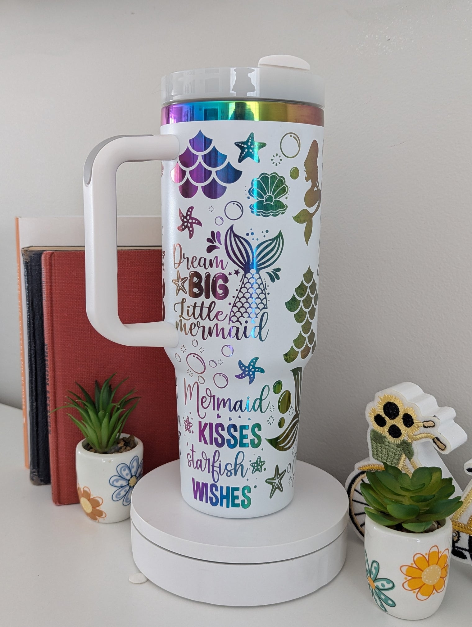 Mermaid 40 oz Custom Tumbler with handle, Stainless Steel Ocean Lover Gift, Under the Sea Vibe - OGGDesigns