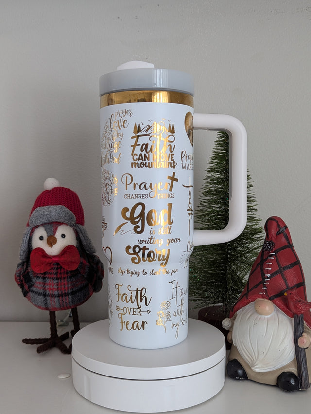 She is Strong butterfly Cross Design 30 ounce Laser Engraved Tumbler with Handle - OGGDesigns