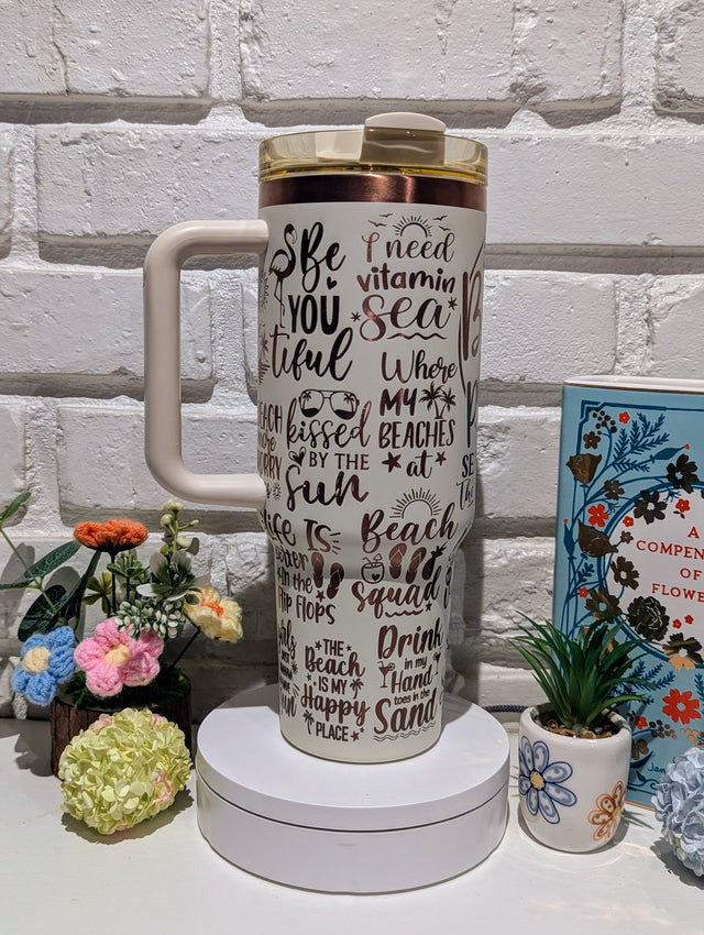 Beach please a 40 oz laser engraved Tumbler Design with handle - OGGDesigns