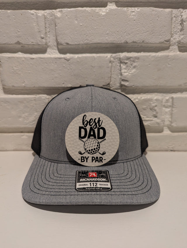 Best Dad By Par Trucker Hat 112 Richardson Golf Dad Hat with Leatherette Patch Father's Day Gift for Golfers - OGGDesigns