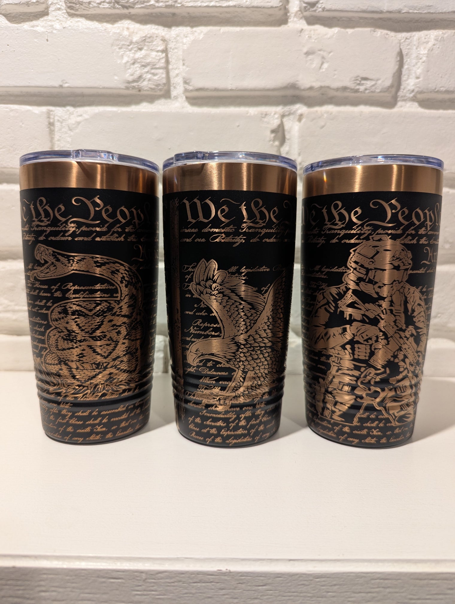 Copper-Plated Patriot Collection | 20oz Insulated Tumbler - Freedom Eagle, Gadsden & Veteran Designs - OGGDesigns