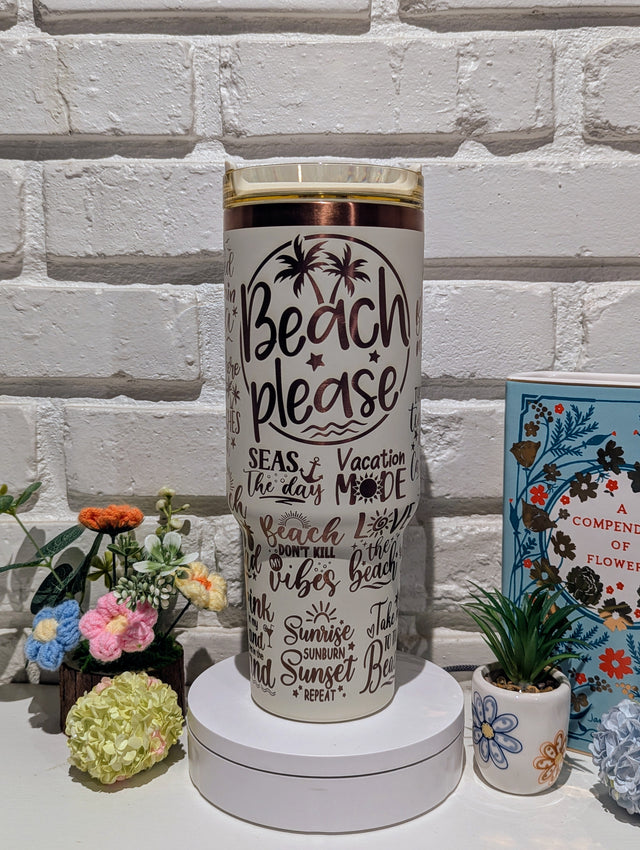 Beach please a 40 oz laser engraved Tumbler Design with handle - OGGDesigns