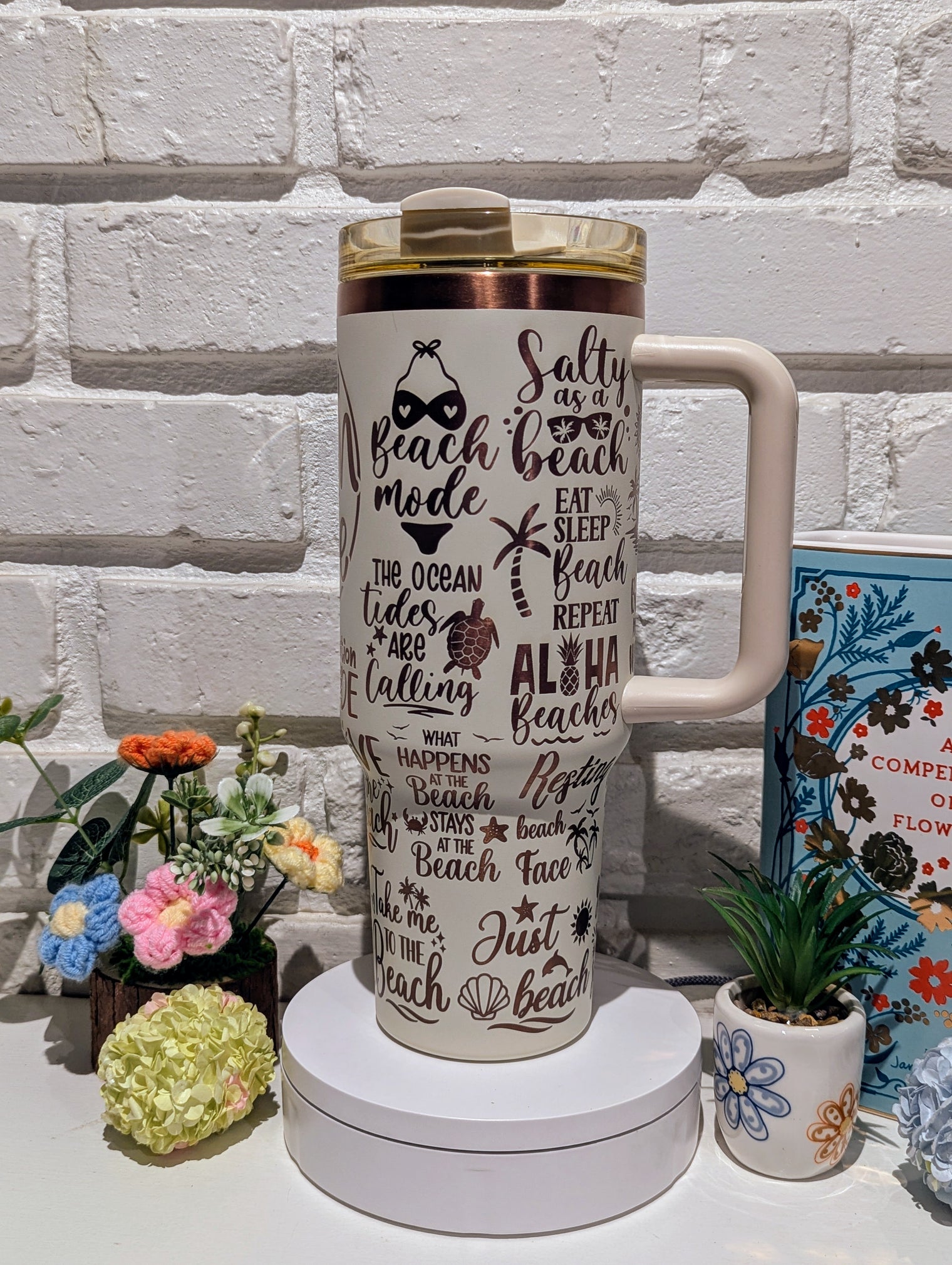 Beach please a 40 oz laser engraved Tumbler Design with handle - OGGDesigns