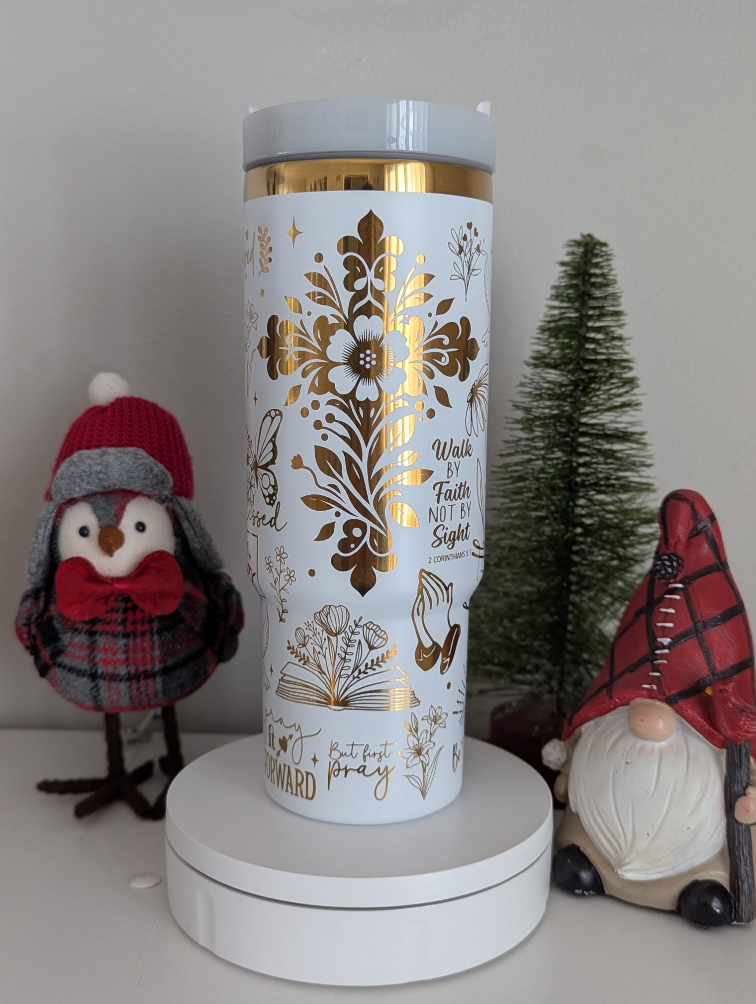 Walk by Faith not by Sight a 30 ounce Laser Engraved Tumbler with Handle - OGGDesigns