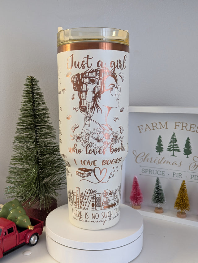 Unique Book Lover's 40 oz Tumbler Laser Engraved Stainless Steel tumbler with Handle - OGGDesigns