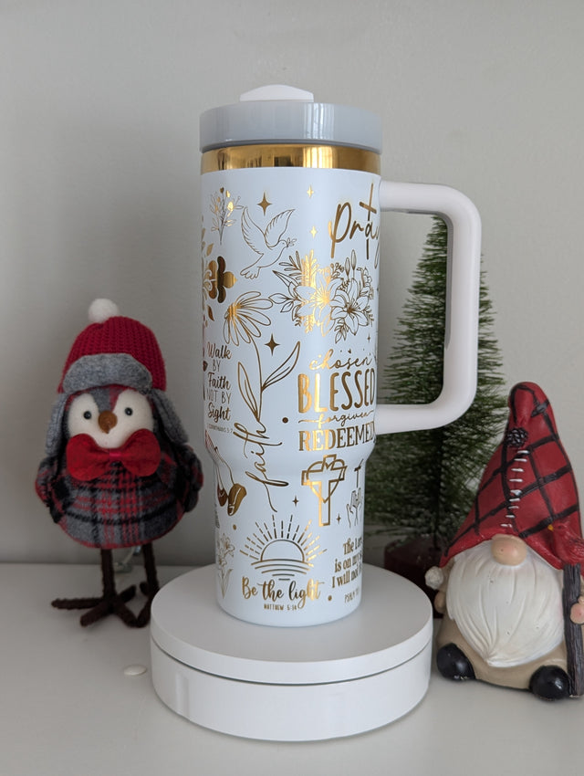 Walk by Faith not by Sight a 30 ounce Laser Engraved Tumbler with Handle - OGGDesigns