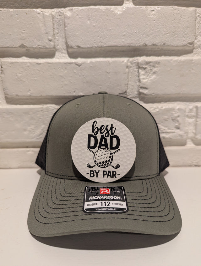 Best Dad By Par Trucker Hat 112 Richardson Golf Dad Hat with Leatherette Patch Father's Day Gift for Golfers - OGGDesigns