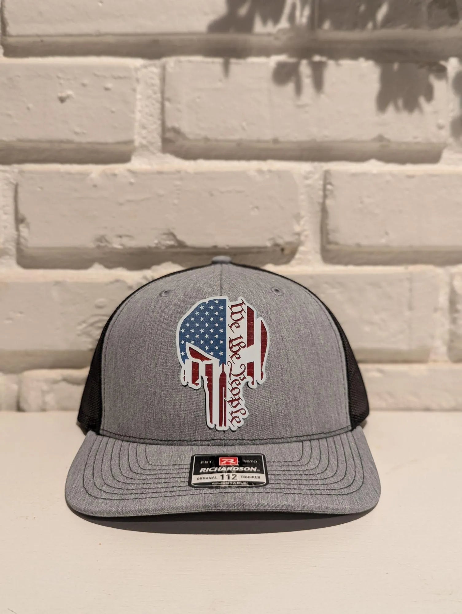 Custom We the People American flag Skull patch 112 Richardson Trucker Hat - OGGDesigns