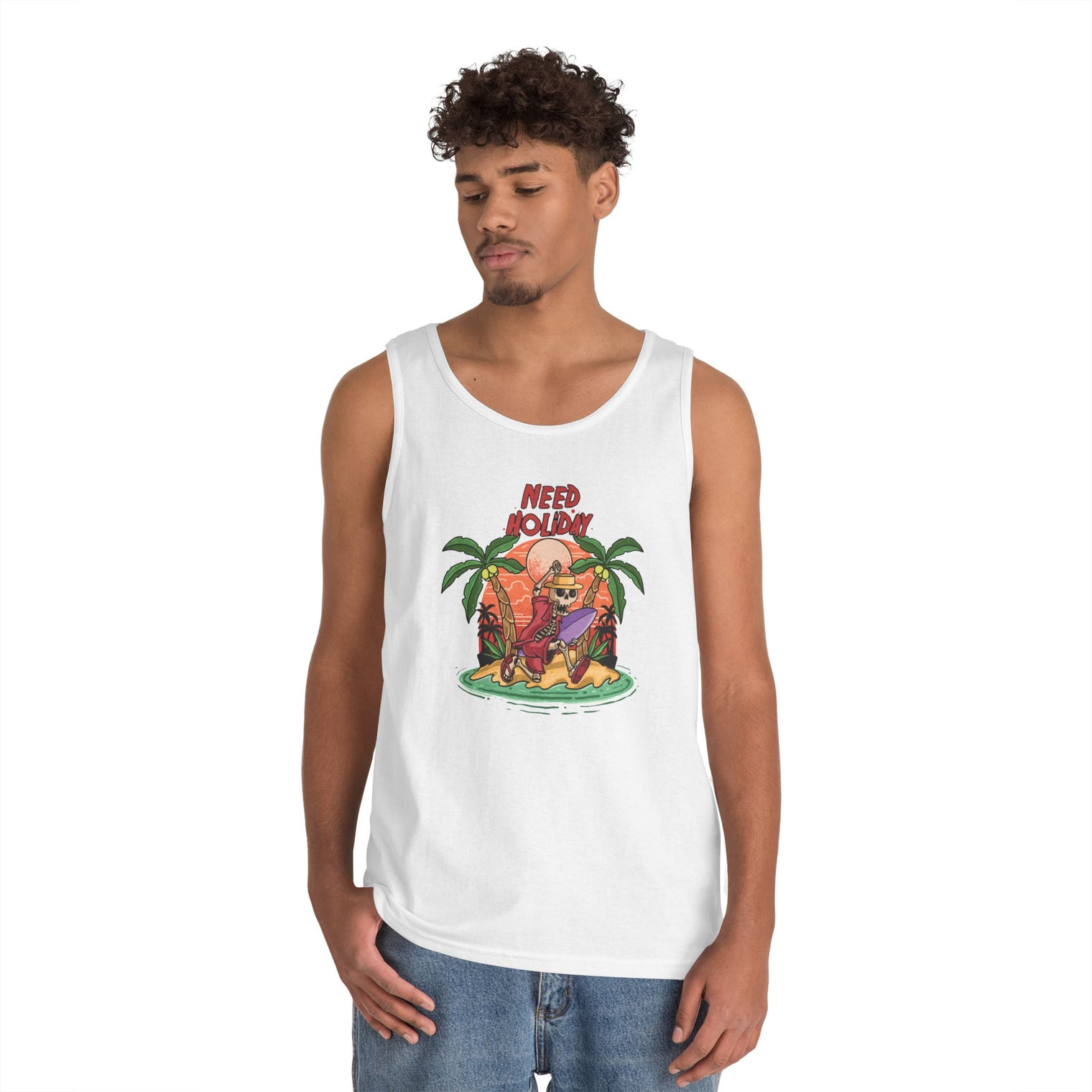 Chill Vibes Tank Top | "Need Holiday" Graphic | Summer Apparel, Beachwear, Unisex Clothing, Gift for Travelers, Relaxed Fit - OGGDesigns