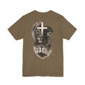 Back Design Lion of Judah Christian T-Shirt – Jesus Praying, Cross & Calvary Three Crosses – Faith-Based Religious Tee - OGGDesigns