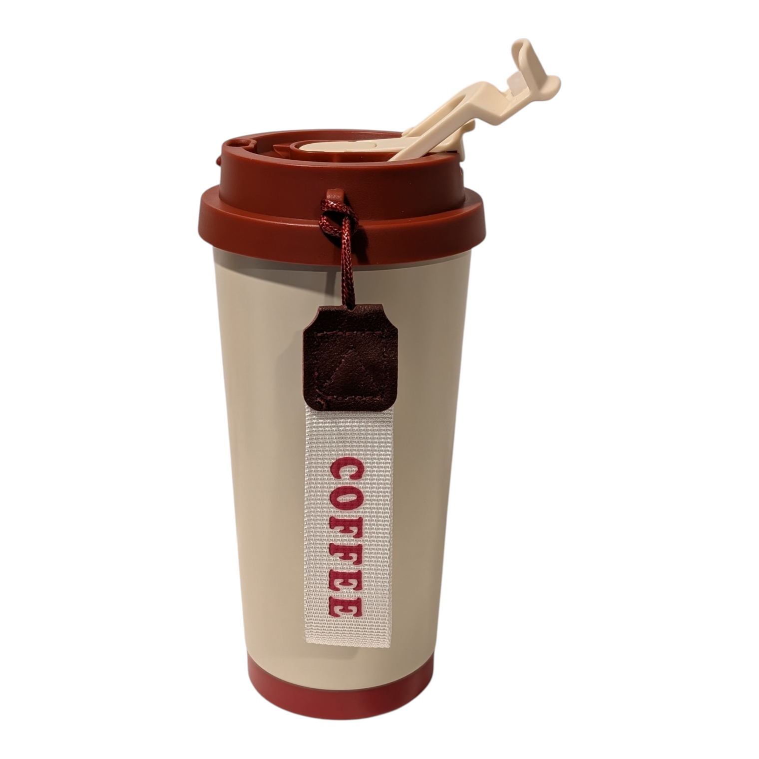 18oz To-Go Coffee Cup with Keychain Charm – Cream with Red Lid - OGGDesigns