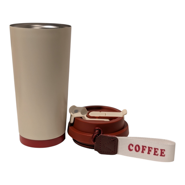18oz To-Go Coffee Cup with Keychain Charm – Cream with Red Lid - OGGDesigns