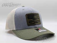 American Flag Rifle Trucker Hat - Laser Engraved Leatherette Patch - OGGDesigns