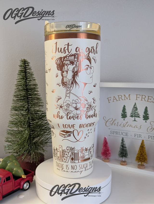 Unique Book Lover's 40 oz Tumbler Laser Engraved Stainless Steel tumbler with Handle - OGGDesigns
