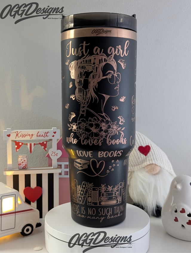 Unique Book Lover's 40 oz Tumbler Laser Engraved Stainless Steel tumbler with Handle - OGGDesigns