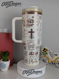 Dios es Amor a 40 oz Engraved Tumbler with handle Spanish Bible verses - OGGDesigns