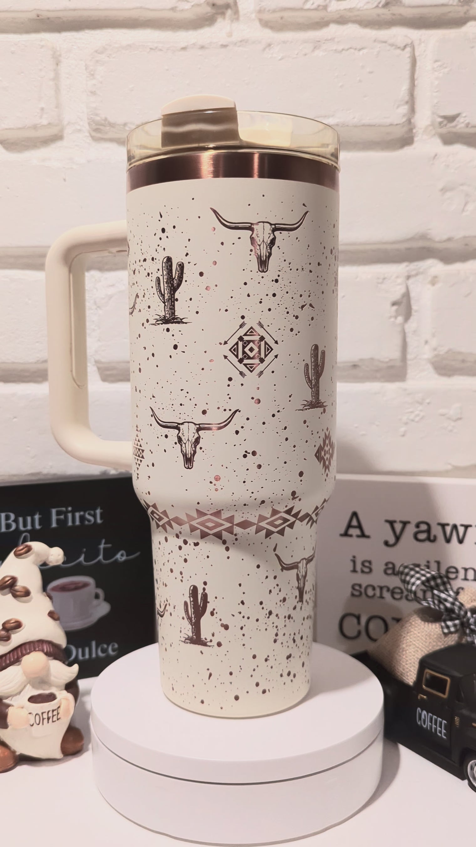 Western Aztec 40oz Tumbler – Desert Cactus & Longhorn Engraved