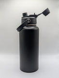 32oz matte black dual-lid water bottle blank with flip straw lid and carry handle, laser engraving ready