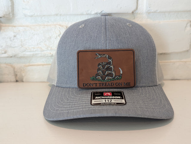 Don't Tread On Me Hat Die Cut UV Texture Build Leatherette Heritage Walnut Patch Richardson 112 Trucker Cap USA Patriotic Hat - OGGDesigns