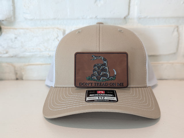 Don't Tread On Me Hat Die Cut UV Texture Build Leatherette Heritage Walnut Patch Richardson 112 Trucker Cap USA Patriotic Hat - OGGDesigns