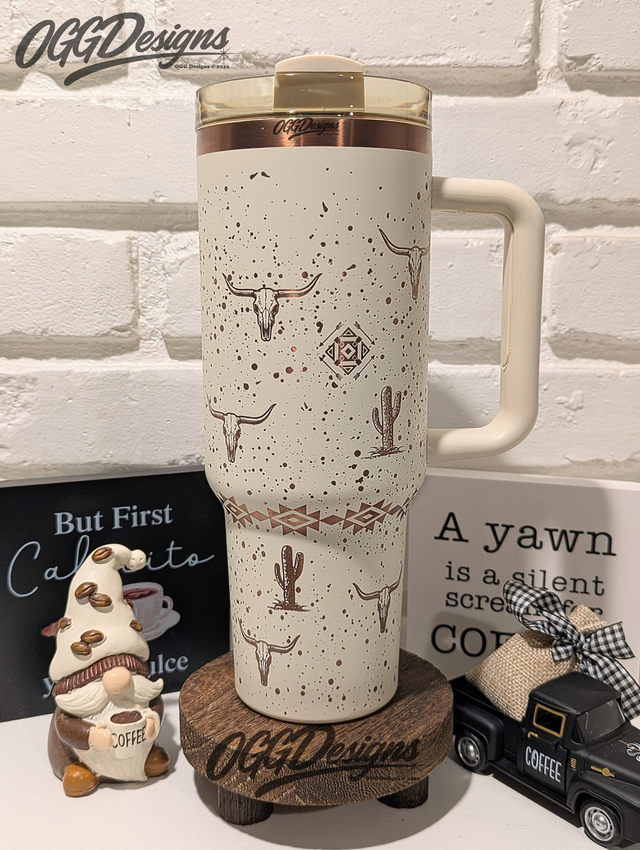 Western Aztec 40oz Tumbler – Desert Cactus & Longhorn Engraved - OGGDesigns