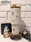 Western Aztec 40oz Tumbler – Desert Cactus & Longhorn Engraved - OGGDesigns