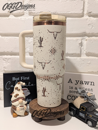 Western Aztec 40oz Tumbler – Desert Cactus & Longhorn Engraved - OGGDesigns