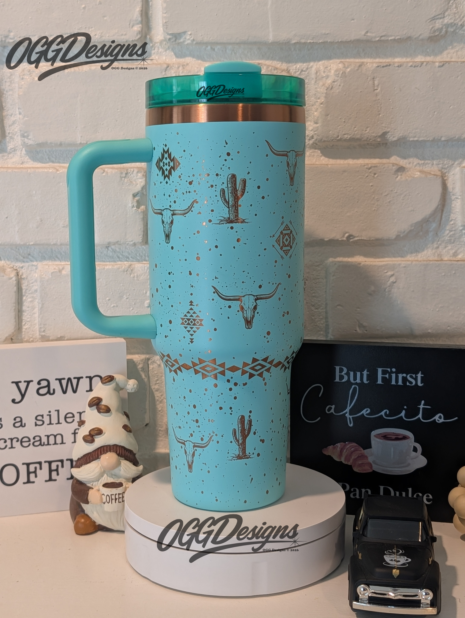 Western Aztec 40oz Tumbler – Desert Cactus & Longhorn Engraved - OGGDesigns